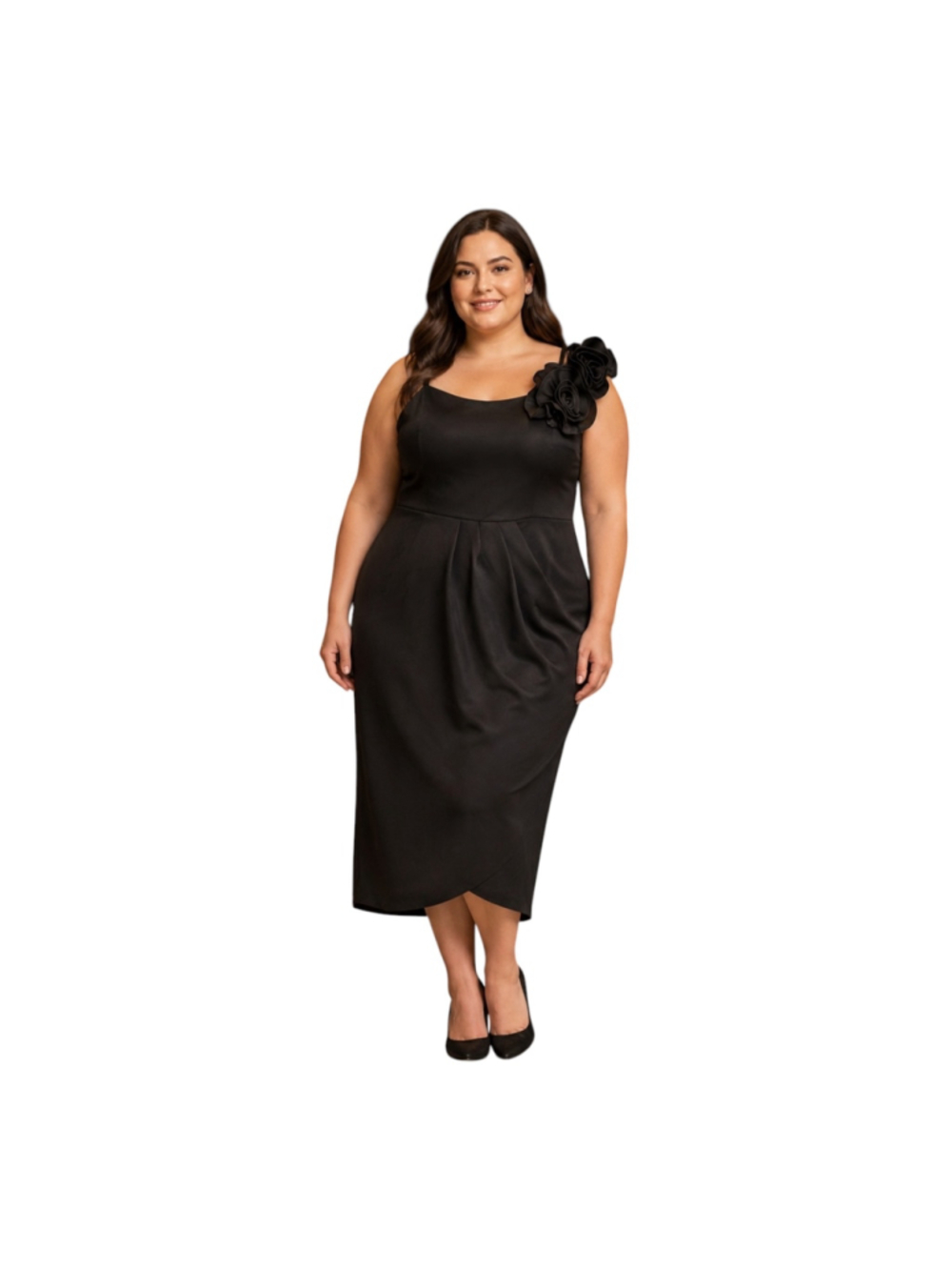 City Chic Dress Fleur Black Floral Appliqué Midi Dress Plus Size L UK 20 US 16